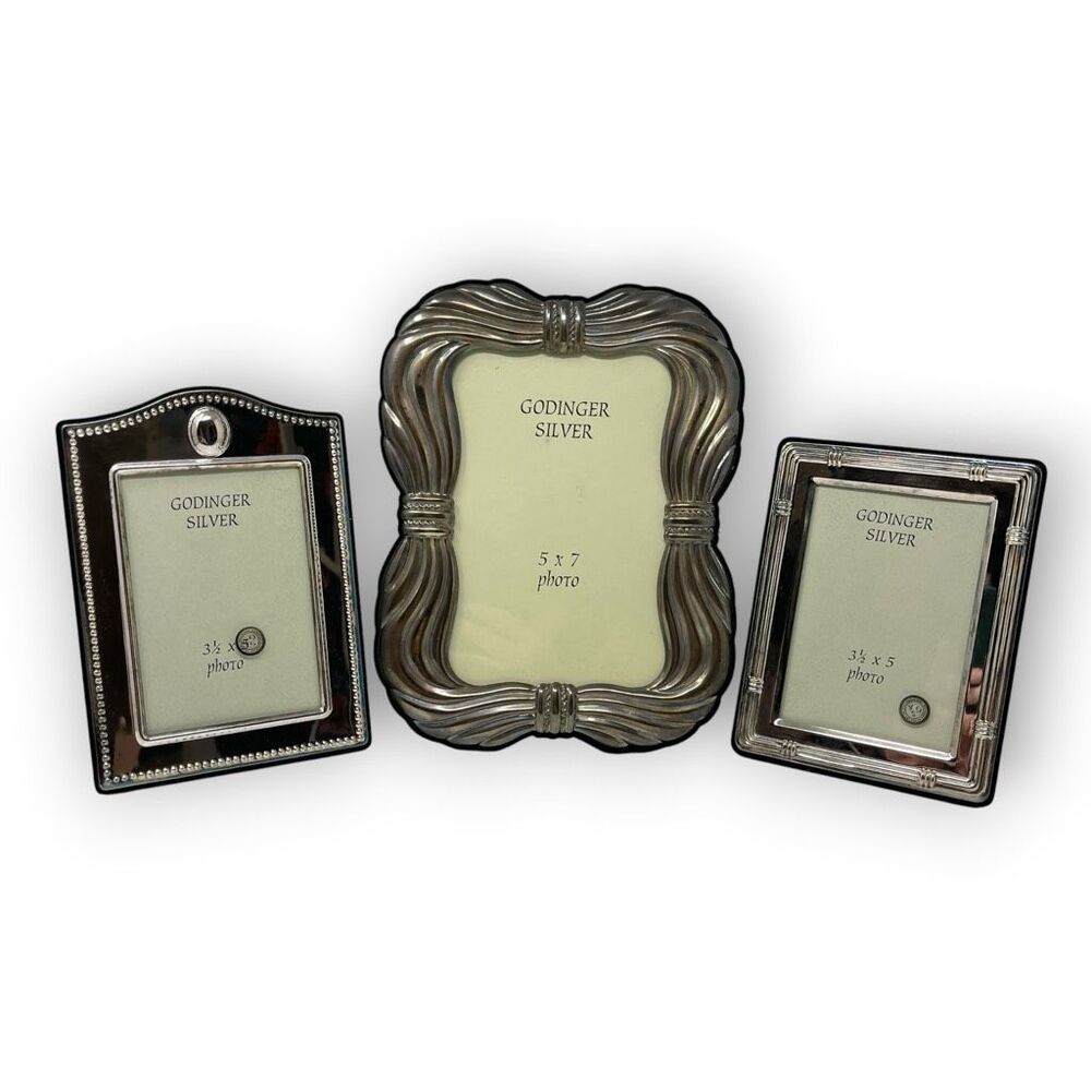 Godinger Silver Plated Picture Frames Lot of 3 Patina Tarnish Vintage 5x7 3.5x5